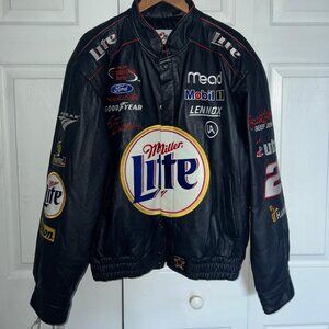 Rusty Wallace Miller Lite Vintage Nascar Navy Leather Jacket
